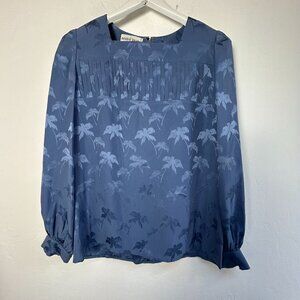 Vintage Andre Laug Womens Pleated Long Sleeve Blouse Size 10 Blue Made In Italy